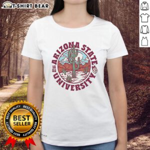 Awesome Arizona State Sun Devils football logo on a ladies tee, celebrating Arizona State University established in 1885.