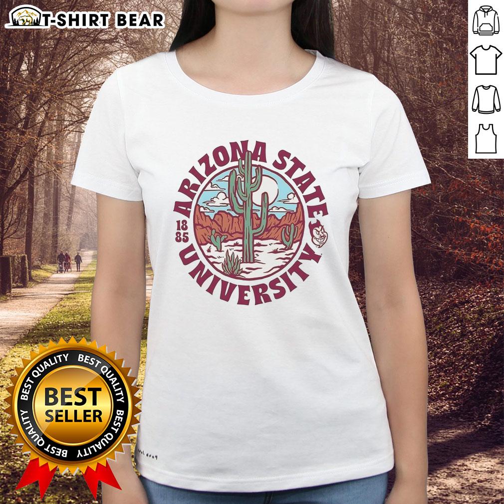 Awesome Arizona State Sun Devils football logo on a ladies tee, celebrating Arizona State University established in 1885.