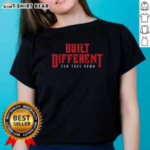Awesome Built Different Ten Toes Down Ladies Tee in vibrant colors, perfect for casual wear and showcasing unique style.