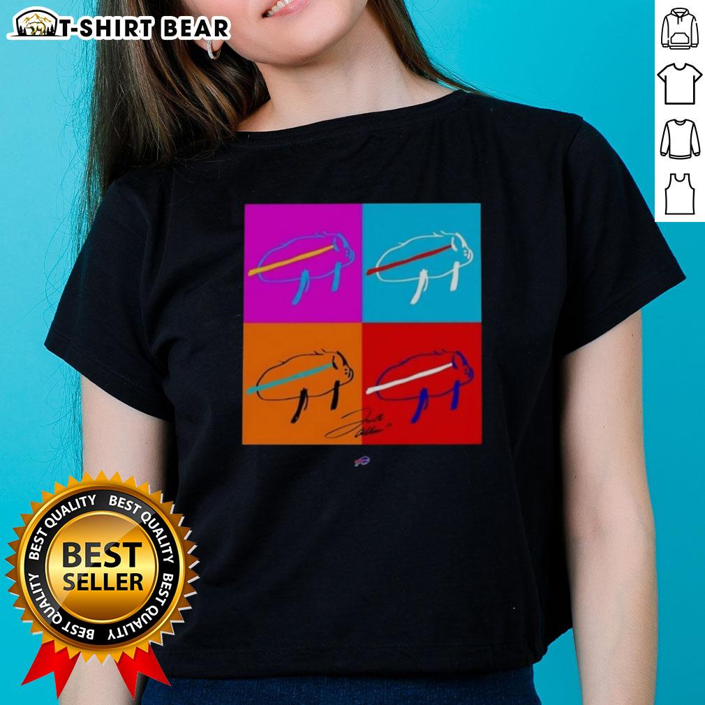 Awesome Josh Allen Buffalo Bills illustration on a ladies tee, featuring vibrant graphics and his signature style.