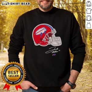Awesome Josh Allen Buffalo Bills helmet signature sweatshirt showcasing team spirit and fan style.