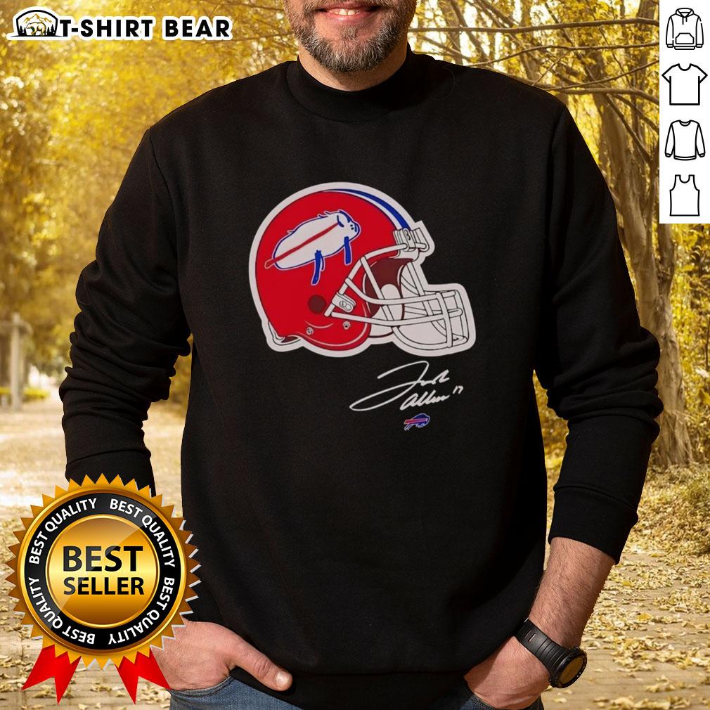 Awesome Josh Allen Buffalo Bills helmet signature sweatshirt showcasing team spirit and fan style.