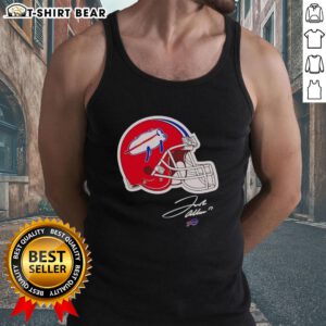 Alt Text: Josh Allen Buffalo Bills helmet signature tank top showcasing team pride and athlete tribute in vibrant colors.