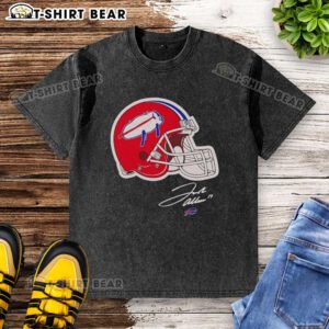 Awesome Josh Allen Buffalo Bills helmet signature washed t-shirt featuring bold graphics and a comfortable fit.