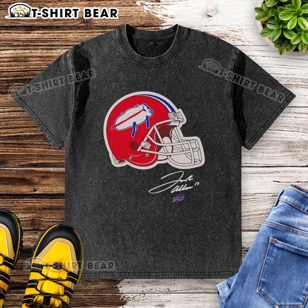Awesome Josh Allen Buffalo Bills helmet signature washed t-shirt featuring bold graphics and a comfortable fit.