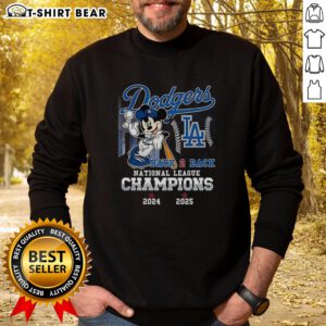 Alt Text: Awesome Mickey Mouse X Los Angeles Dodgers 2025 Back-to-Back National League Champions sweatshirt design.