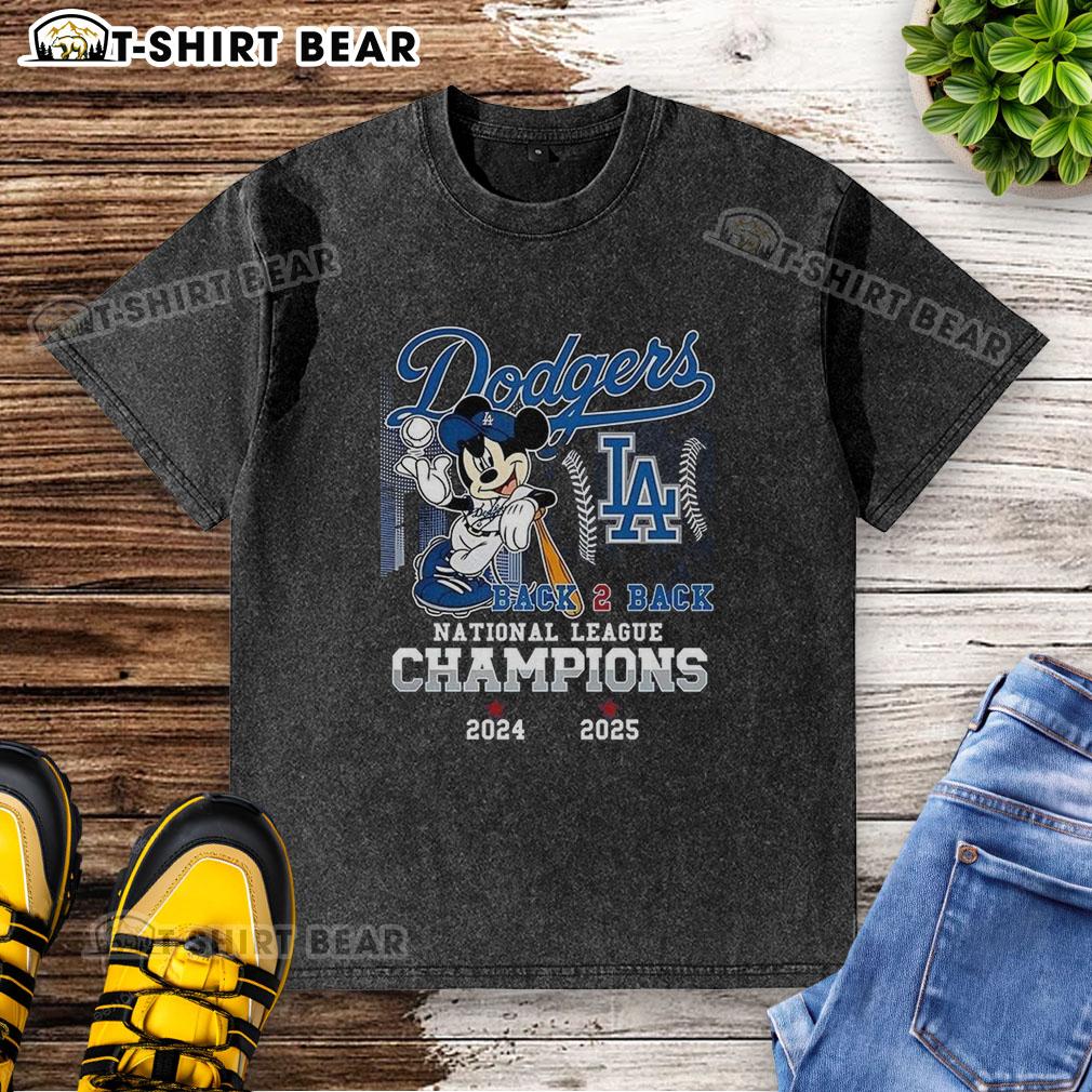 Awesome Mickey Mouse X Los Angeles Dodgers Back-To-Back National League Champions 2025 Washed T-Shirt design.