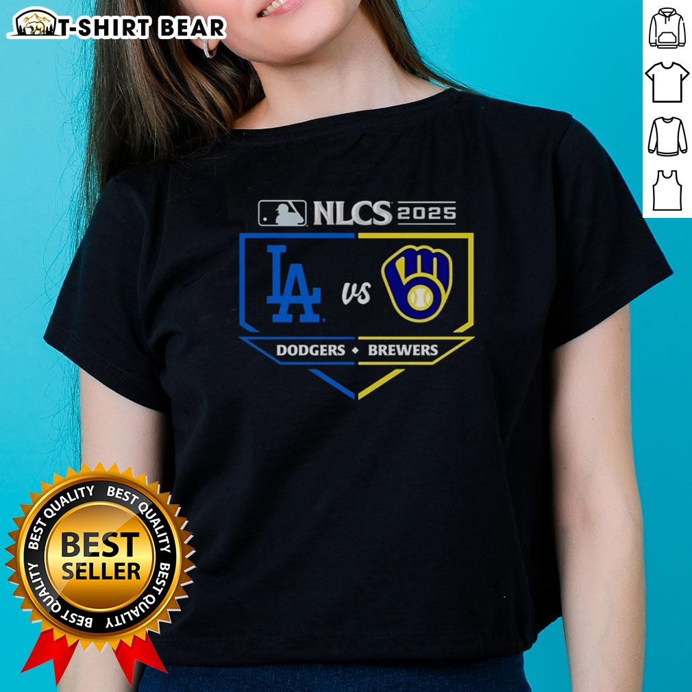 Awesome Milwaukee Brewers vs Los Angeles Dodgers 2025 NLCS matchup ladies tee featuring team logos and vibrant colors.