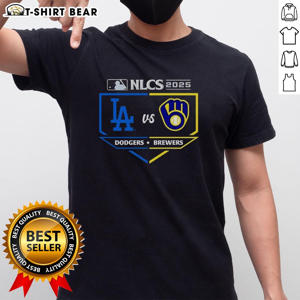 Alt Text: Awesome Milwaukee Brewers vs Los Angeles Dodgers 2025 NLCS matchup T-shirt featuring team logos and vibrant graphics.