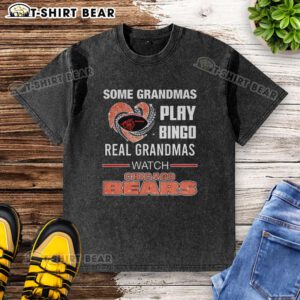 Real grandmas enjoying bingo while watching Chicago Bears football in a stylish diamond heart washed t-shirt.