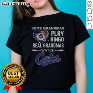 Grandmas enjoying bingo while wearing Chicago Cubs baseball tees, showcasing love for the game and fun activities.