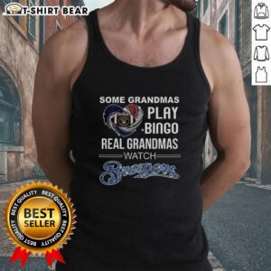 Real grandmas play bingo in Milwaukee Brewers gear, showcasing their love for baseball in heart tank tops.