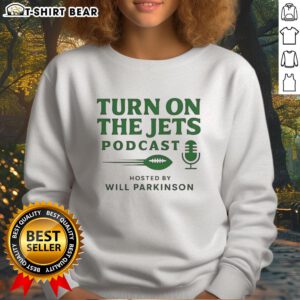Awesome Turn On The Jets Podcast sweatshirt featuring bold logo and stylish design, perfect for fans and casual wear.
