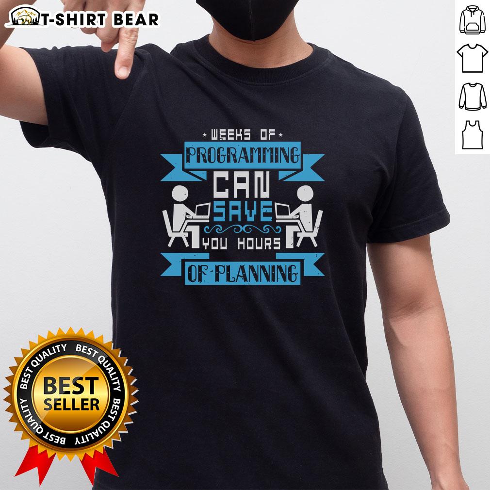 Awesome Weeks Of Programming Can Save Your Hours Of Planning T-Shirt featuring a creative design for programmers.