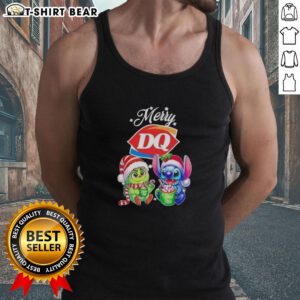 Alt Text: Cute baby Grinch and Stitch X Dairy Queen Merry Christmas tank top design for festive holiday celebrations.