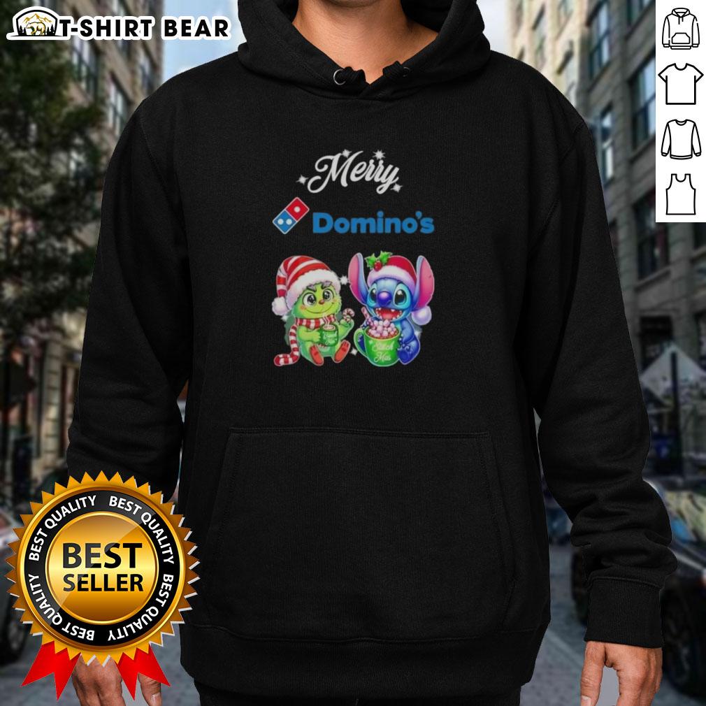 Cute Baby Grinch and Stitch X Dominos Merry Christmas Hoodie for festive holiday style and comfort.