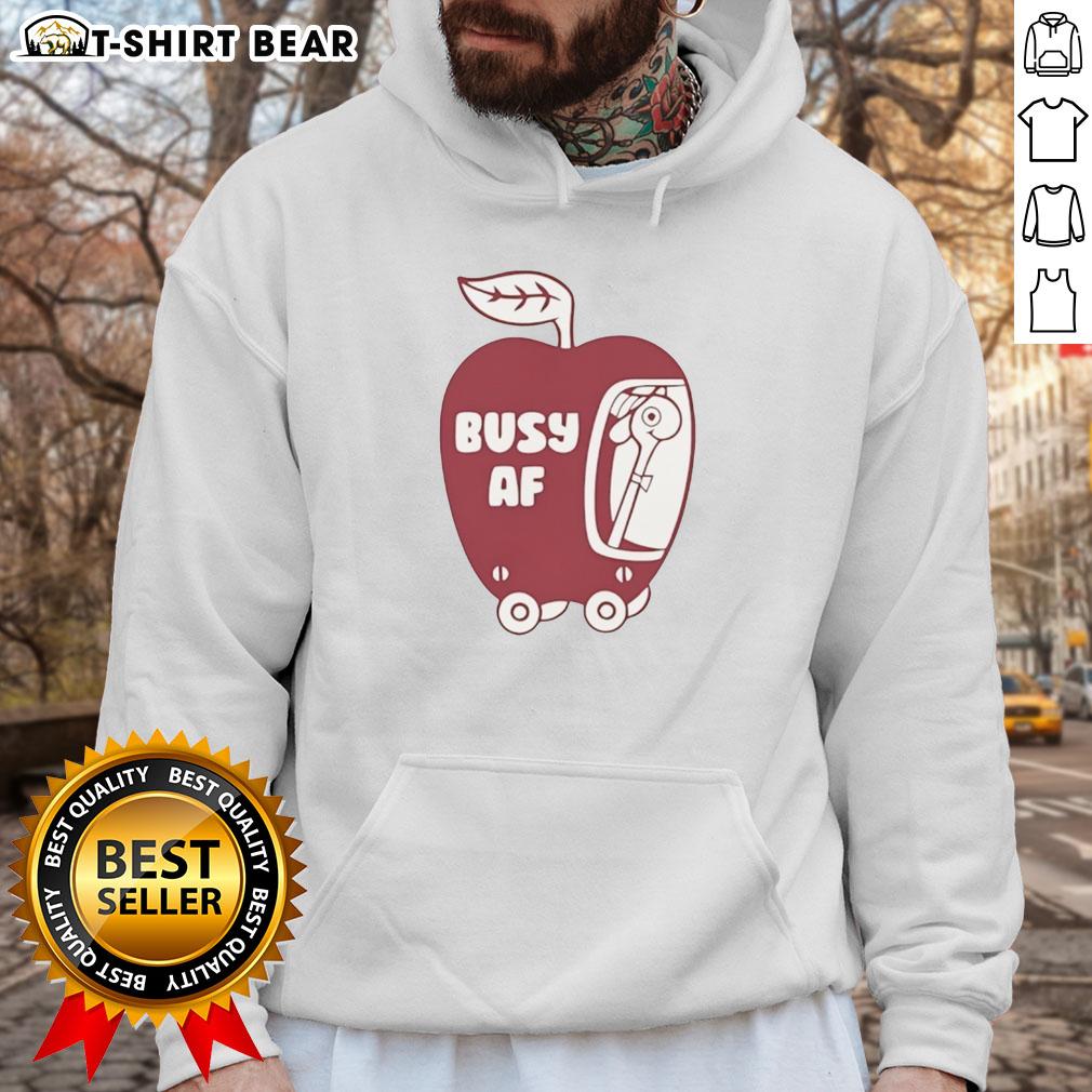 Funny Busy AF Apple Hoodie featuring a playful design, perfect for casual wear and showcasing your fun personality.