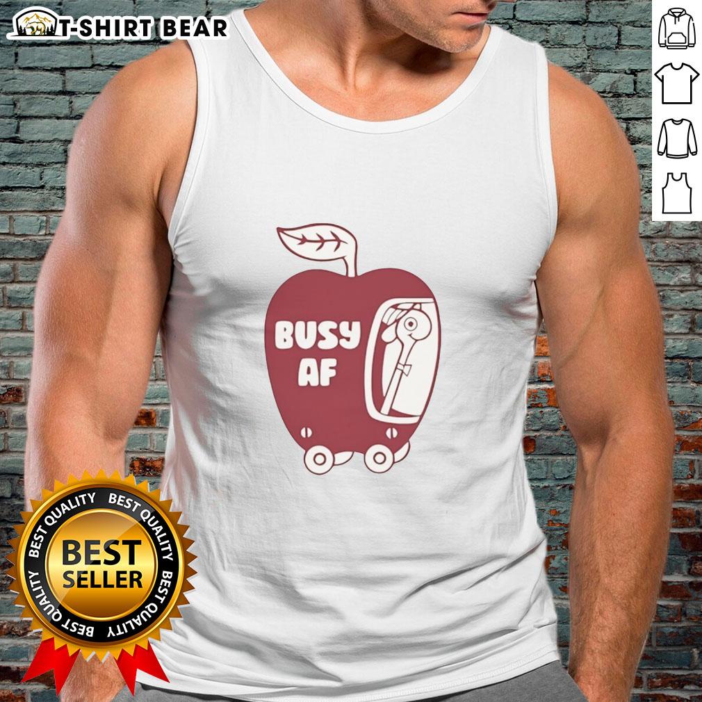 Funny Busy AF Apple Tank Top design featuring playful text on a vibrant background, perfect for casual summer wear.