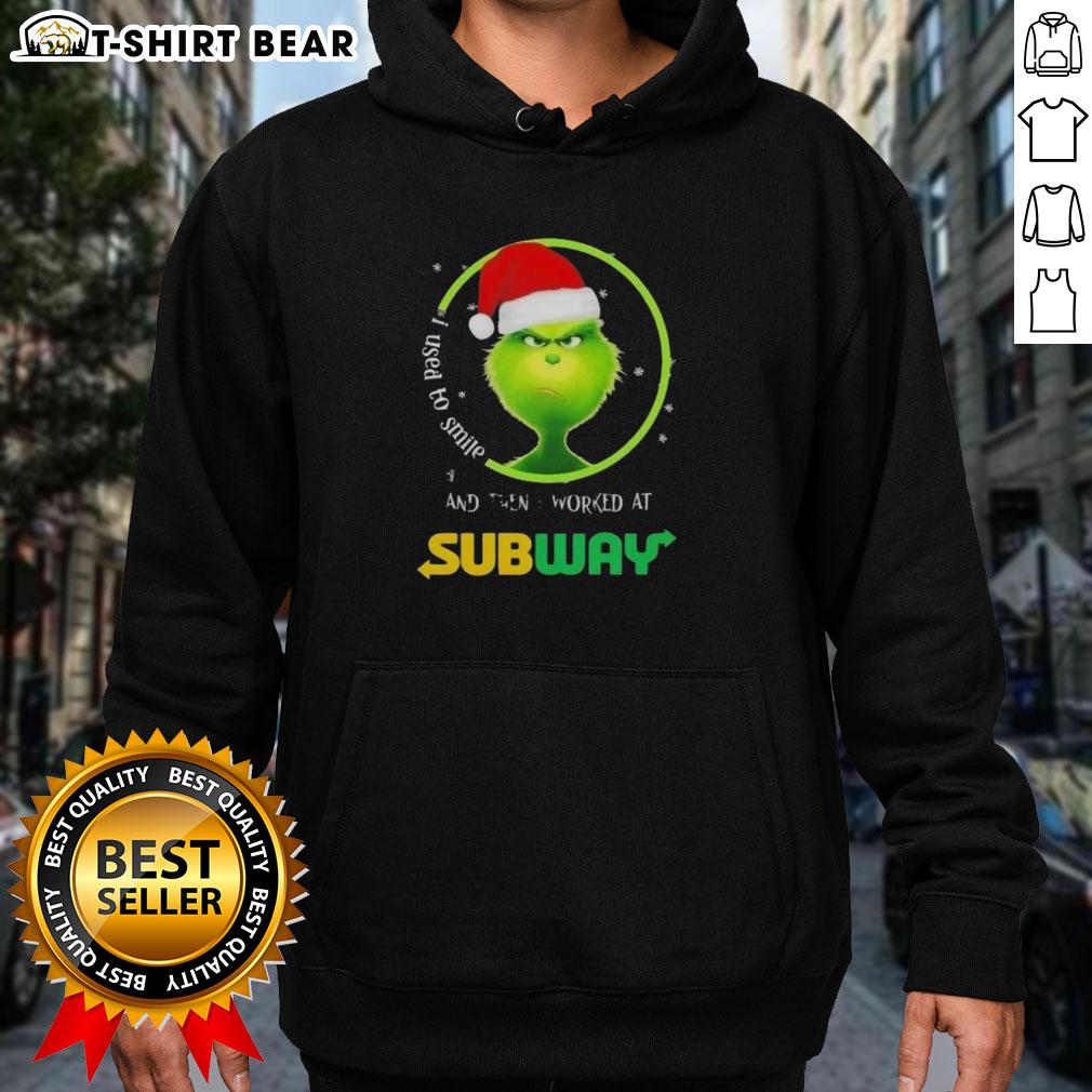 Good Grinch Christmas hoodie featuring 'I Used to Smile and Then I Worked at Subway' design, perfect for holiday cheer.