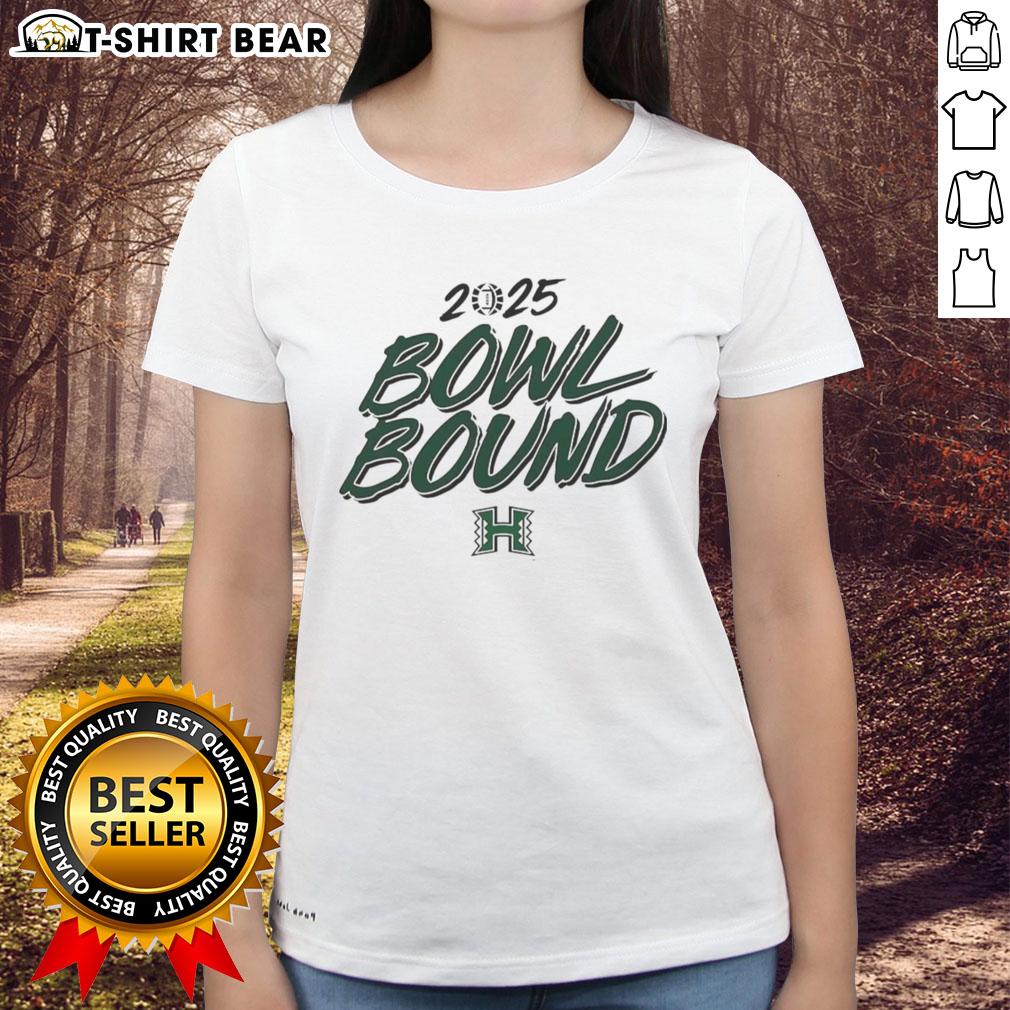 Alt Text: Good Hawaii Rainbow Warriors Bowl Bound 2025 ladies tee featuring vibrant colors and team logo for fans.