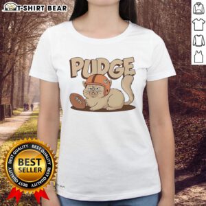 Good Pudge the Cat football ladies tee featuring a playful cat design perfect for football fans and cat lovers.