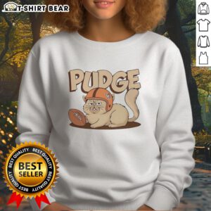 Good Pudge the Cat football sweatshirt featuring a playful cat design, perfect for feline and sports lovers.