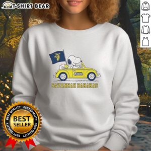 Good Snoopy and Woodstock Peanuts x Savannah Bananas sweatshirt for baseball lovers, featuring colorful cartoon graphics.