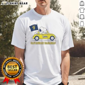 Good Snoopy and Woodstock Peanuts X Savannah Bananas baseball lover t-shirt featuring playful cartoon designs.