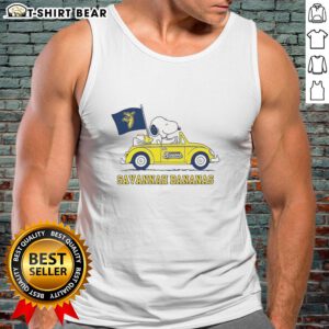 Alt Text: Good Snoopy and Woodstock baseball lover tank top featuring Peanuts and Savannah Bananas design for fans.
