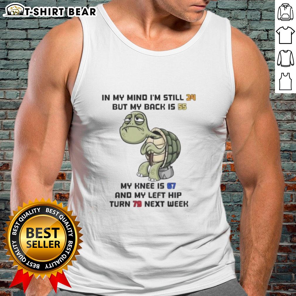 Funny tank top featuring 'Good Turtle In My Mind' graphic, highlighting age humor with playful age comparisons.