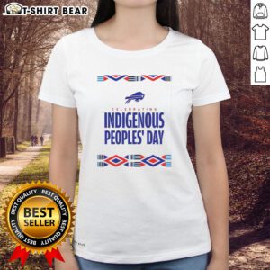 Happy Buffalo Bills fans celebrating Indigenous Peoples Day in stylish ladies tee, showcasing team spirit and cultural pride.