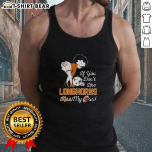Hot Betty Boop tank top with 'If You Don't Like Texas Longhorns, Kiss My Ass' design, perfect for Texas sports fans.