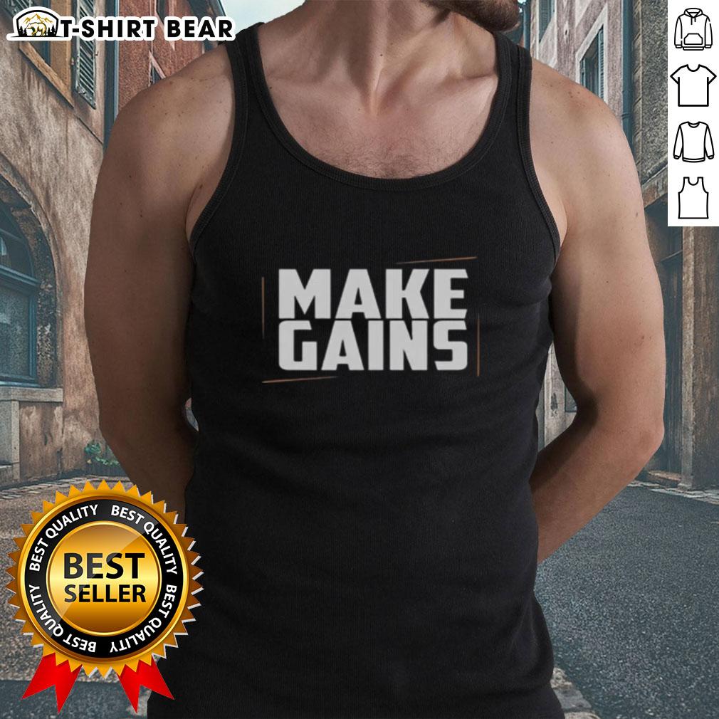 Hot Make Gains Gym Tank Top in vibrant red, perfect for workouts and showcasing your fitness passion. Ideal for gym enthusiasts.