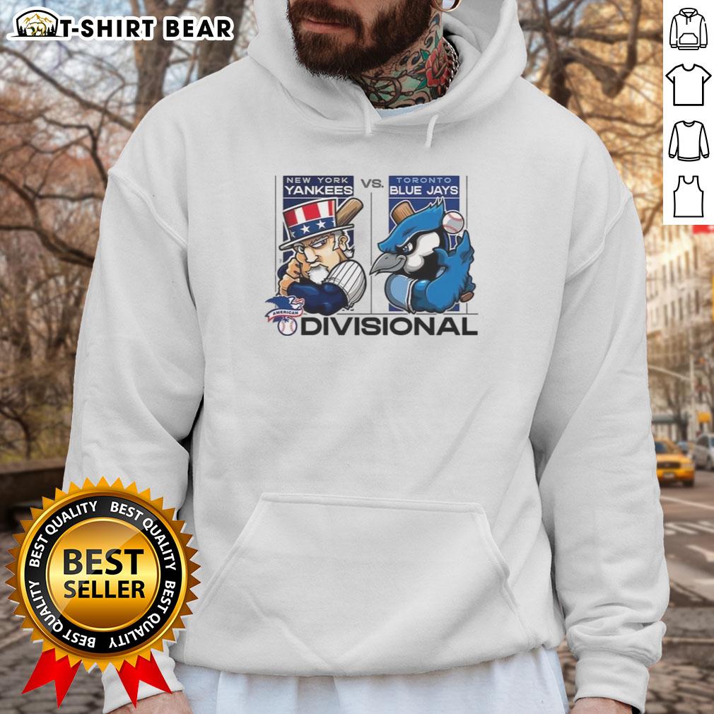 Hot New York Yankees vs Toronto Blue Jays 2025 AL Division Series mascot hoodie featuring vibrant team logos and colors.