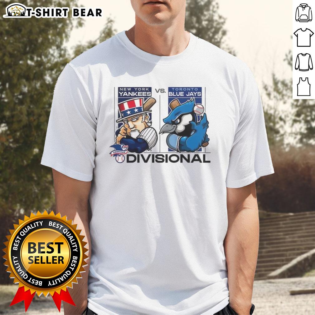 Hot New York Yankees vs Toronto Blue Jays ALDS 2025 mascot T-shirt featuring vibrant team logos and colorful design.