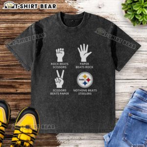 Alt Text: Pittsburgh Steelers Football logo on a trendy washed t-shirt, perfect for fans and casual wear.