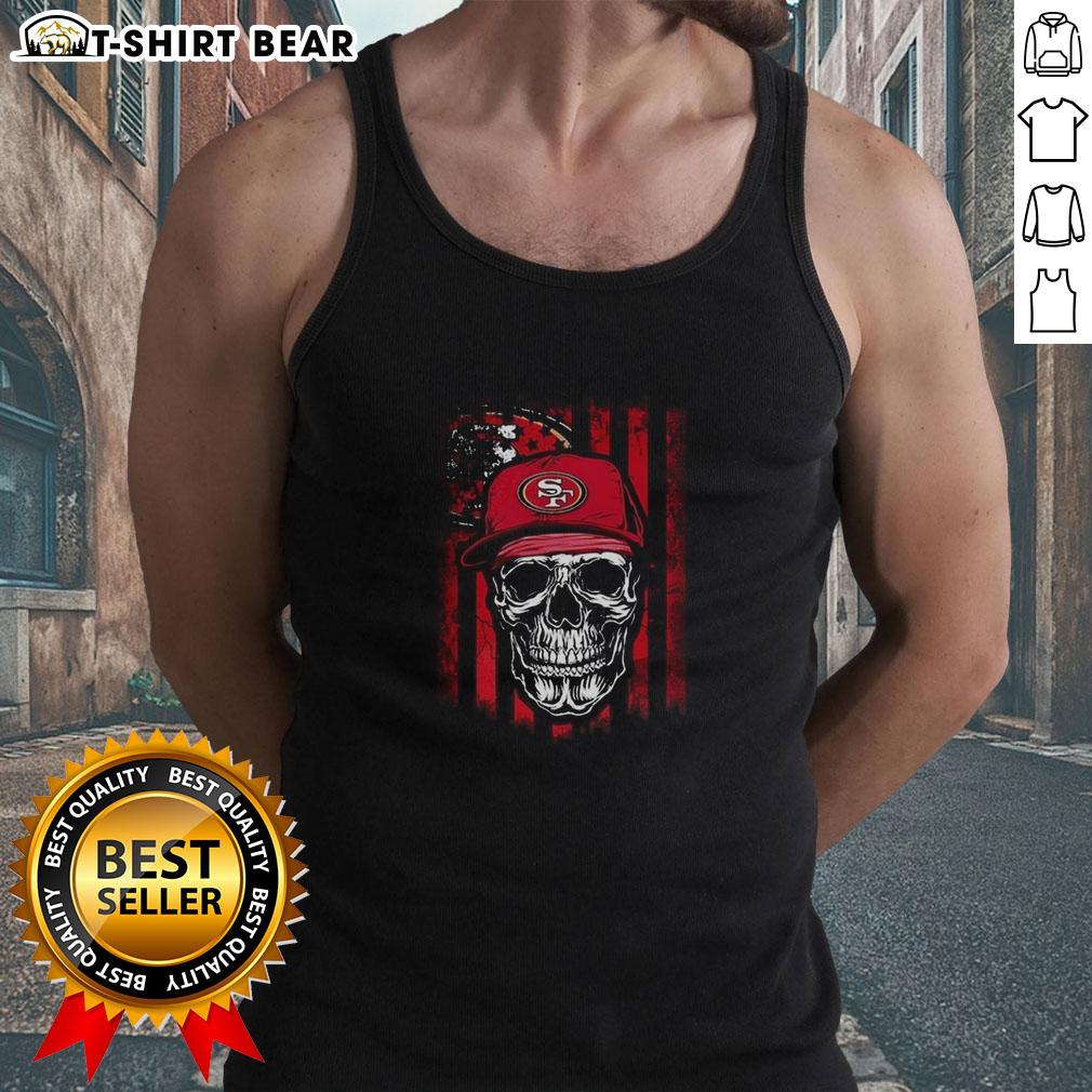 Hot San Francisco 49ers NFL skull tank top featuring American flag design for football lovers.