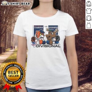 Hot Seattle Mariners vs Detroit Tigers AL Division Series 2025 Ladies Tee featuring team mascots and vibrant design.