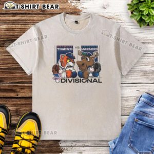 Hot Seattle Mariners vs Detroit Tigers ALDS 2025 mascot washed t-shirt showcasing team spirit and vibrant design.