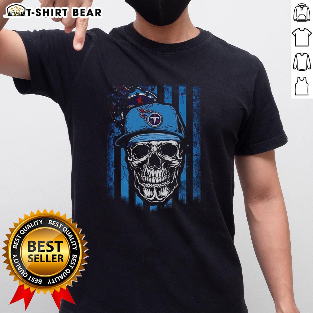 Hot Tennessee Titans NFL skull t-shirt featuring American flag design for football lovers, perfect for game day.