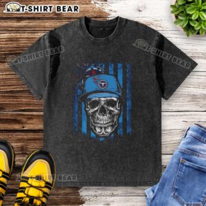 Hot Tennessee Titans NFL skull design on an American flag washed t-shirt, perfect for football lovers.