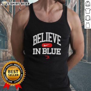 Model wearing a Nice Believe in Blue tank top, showcasing a stylish design perfect for casual summer outfits.