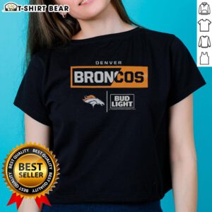 Alt Text: Nice Bud Light Denver Broncos team ladies tee featuring vibrant colors and stylish design for fans.