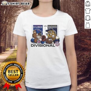 Chicago Cubs vs Milwaukee Brewers 2025 NL Divisional Series ladies tee featuring team mascots and vibrant design.