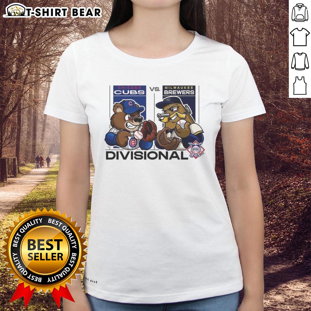 Chicago Cubs vs Milwaukee Brewers 2025 NL Divisional Series ladies tee featuring team mascots and vibrant design.