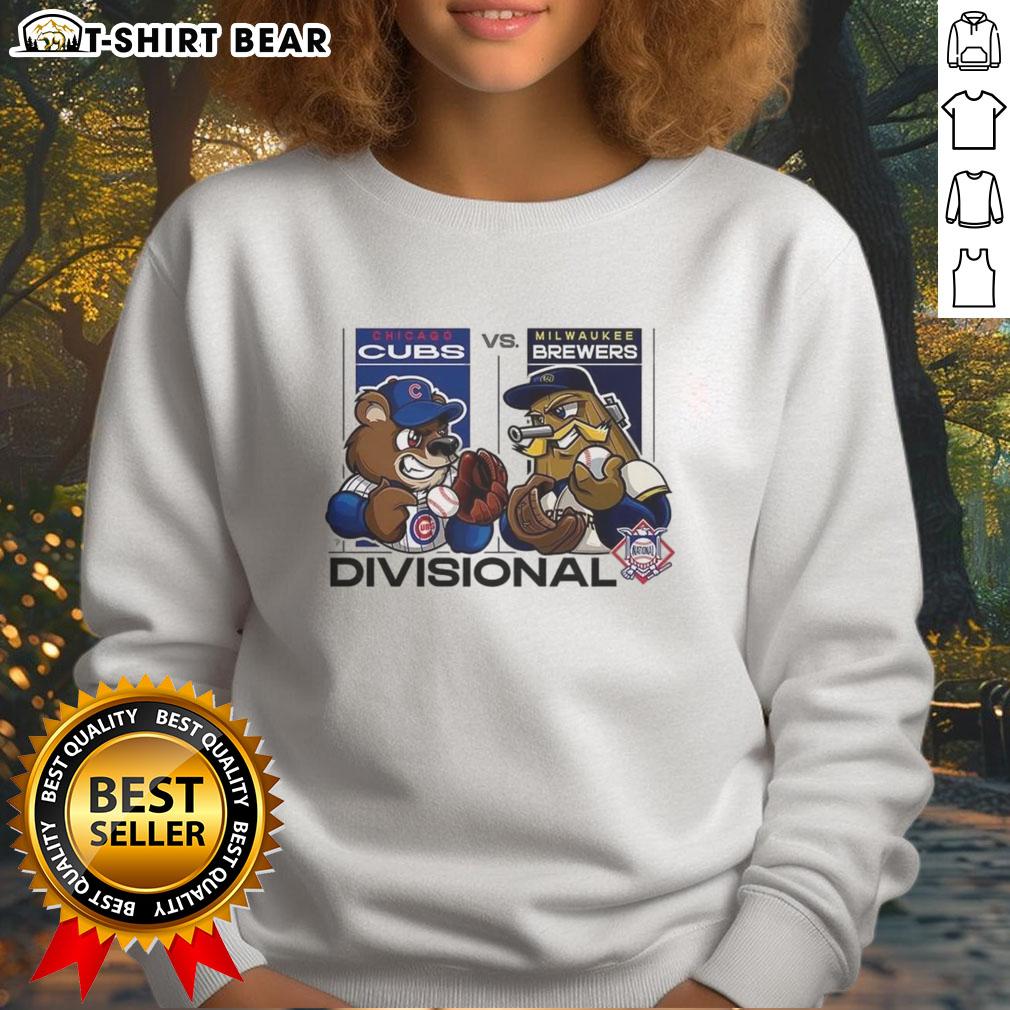 Alt Text: Chicago Cubs vs Milwaukee Brewers 2025 NLDS mascot sweatshirt featuring team logos and vibrant colors.