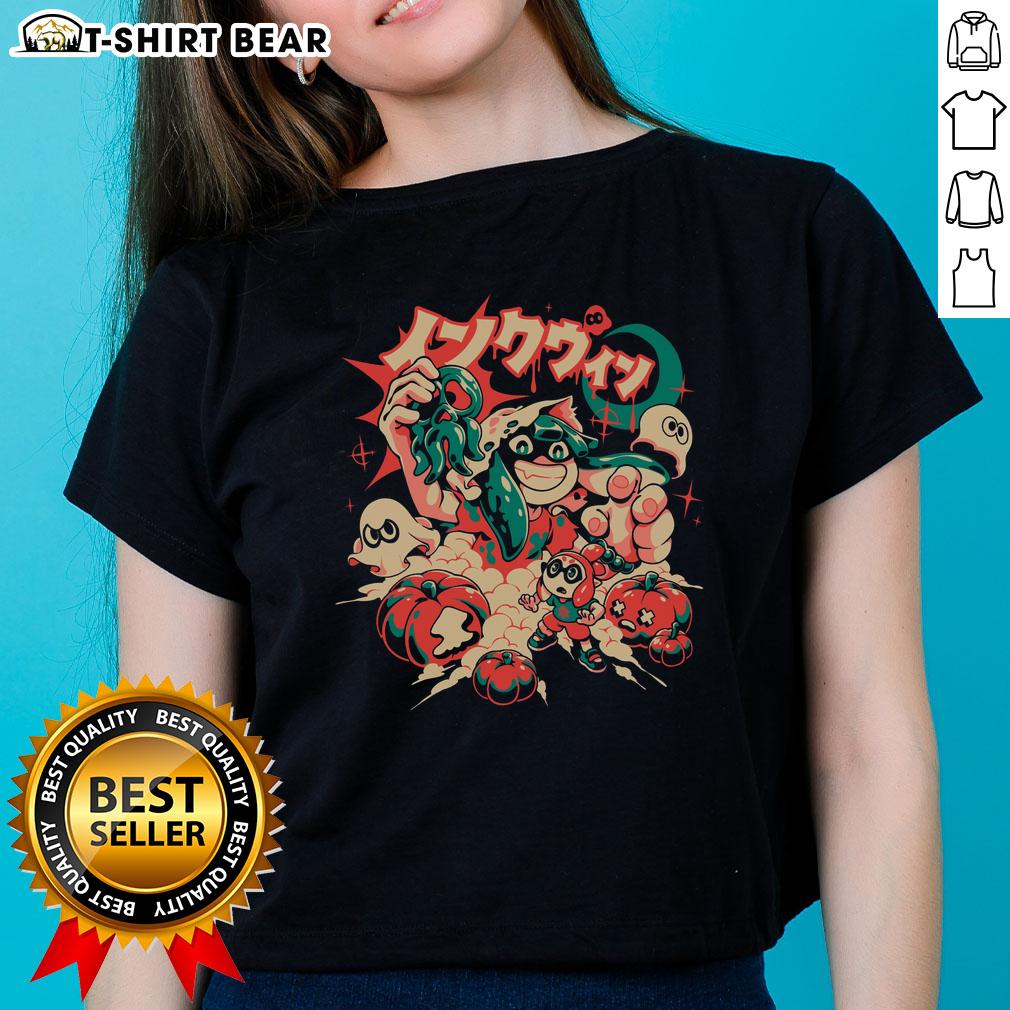 Nice InkWeen spooky squid ink Halloween anime ghost pumpkin tee for gamers, perfect for Halloween festivities.