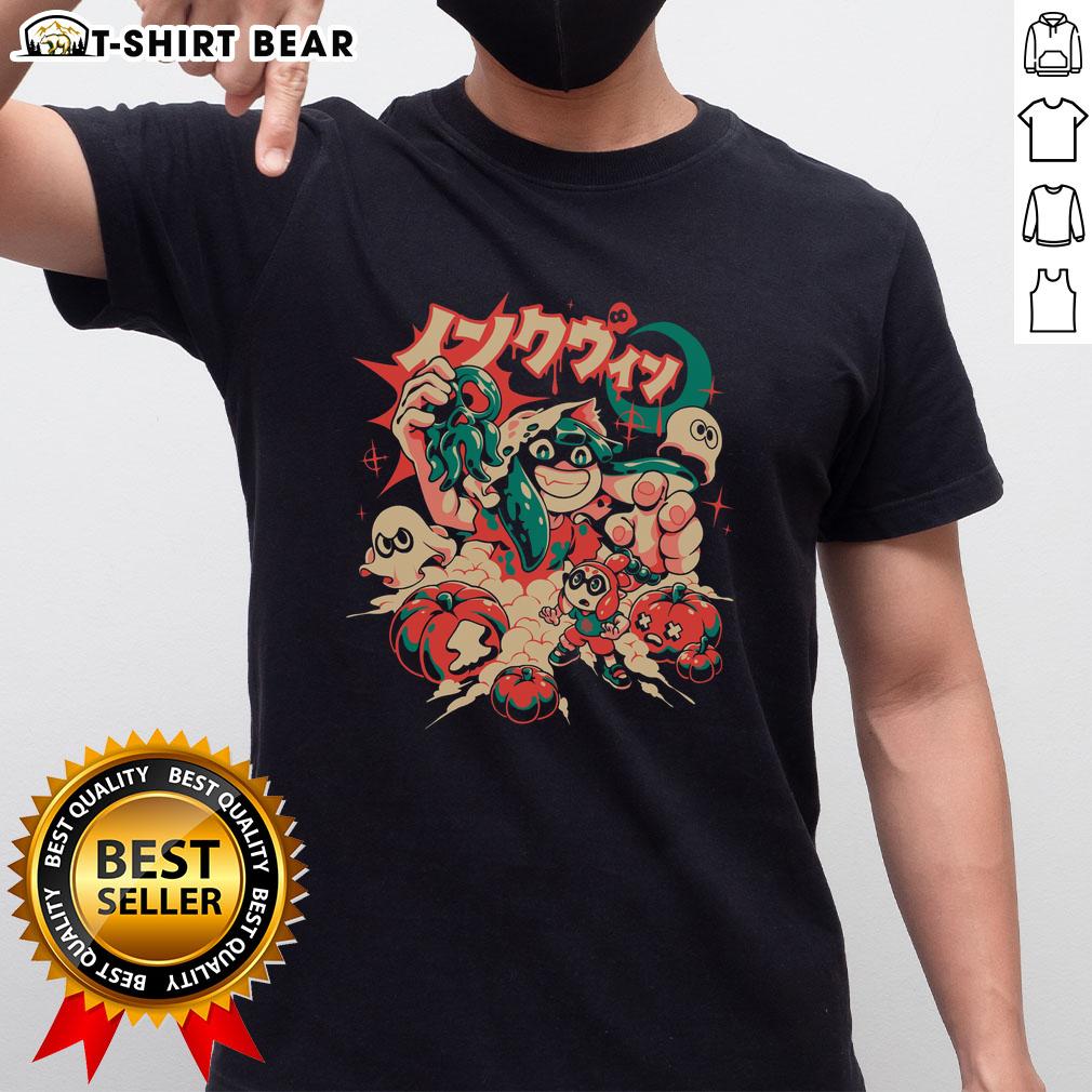 Alt Text: Nice Inkween Spooky Squid Ink Halloween Anime Ghost Pumpkin T-Shirt for Gamers, perfect for Splatoon fans.