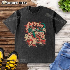 Spooky squid ink Halloween anime ghost pumpkin design on a washed t-shirt for gamers, perfect for InkWeen celebrations.