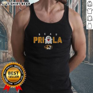 Alt Text: Beau Pribula in a Halloween-themed Nice Missouri Tigers football tank top with ghost design.